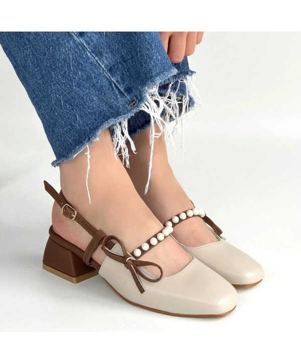 Ceyda Bej Cilt Taba Detaylı Topuklu Ayakkabı