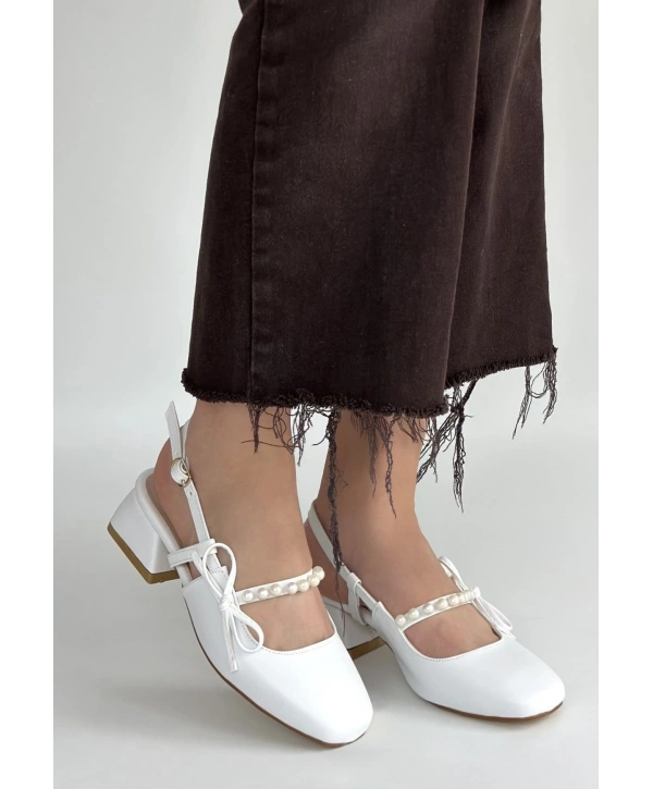 Ceyda Beyaz Cilt Topuklu Ayakkabı