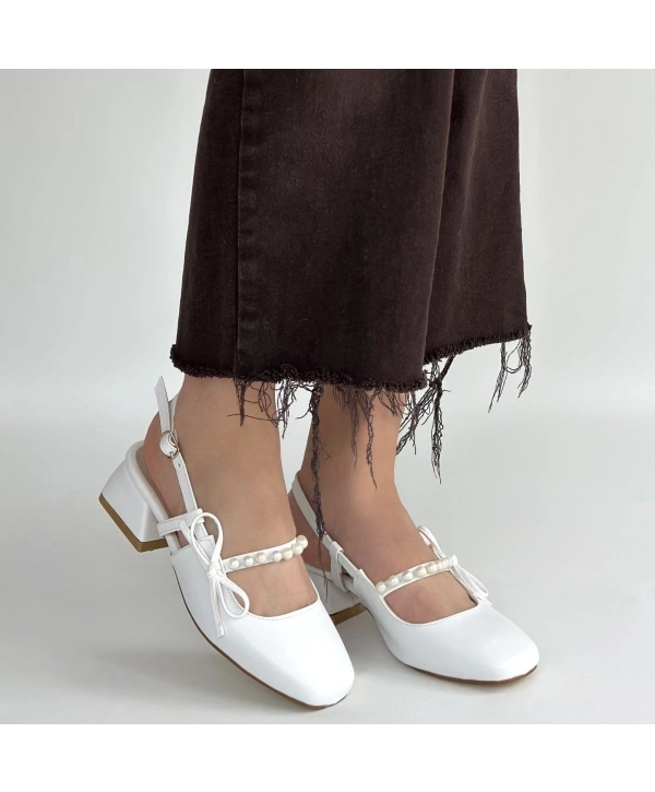 Ceyda Beyaz Cilt Topuklu Ayakkabı