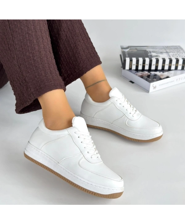 Ceyyan Beyaz Cilt Bağcıklı Spor Ayakkabı