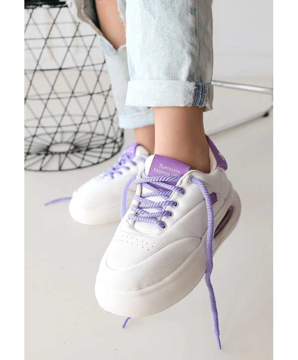 Chris Beyaz Cilt Lila Detaylı Bağcıklı Spor Ayakkabı