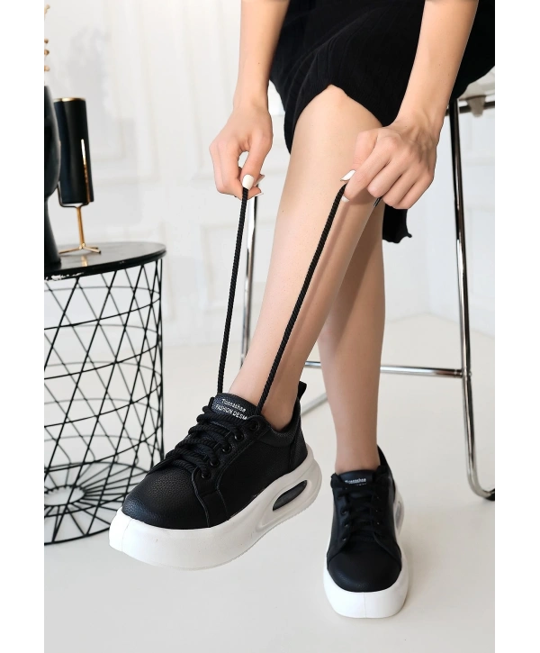 Chris Siyah Cilt Bağcıklı Spor Ayakkabı