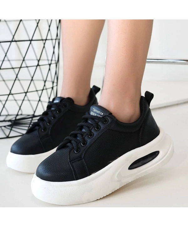 Chris Siyah Cilt Bağcıklı Spor Ayakkabı