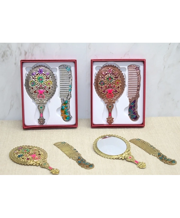 Çiçekli Ayna Ve Tarak Seti Küçük Boy Alk4991