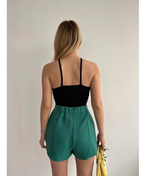 Çift yırtmaçlı atlas şort etek yeşil s240364
