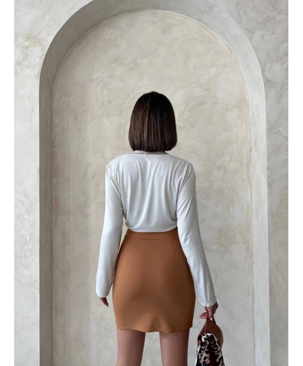 Çift yırtmaçlı etek camel s25910