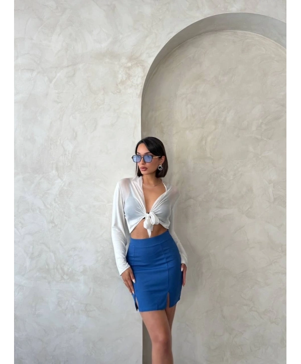 Çift yırtmaçlı etek indigo s25910