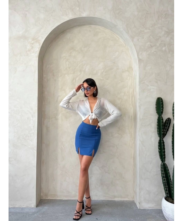 Çift yırtmaçlı etek indigo s25910