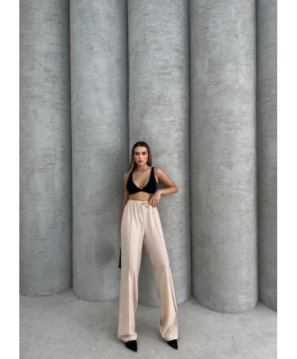 Çımalı keten pantolon