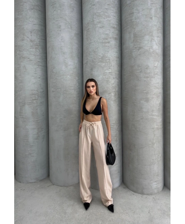 Çımalı keten pantolon