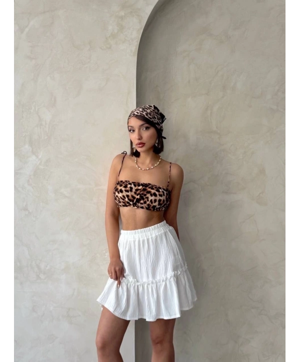 Çingene keten etek beyaz s24808