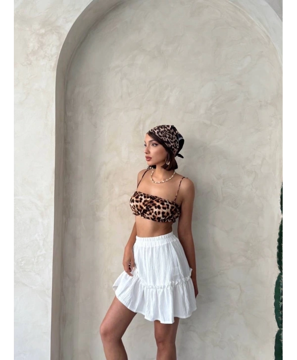 Çingene keten etek beyaz s24808