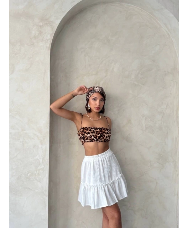 Çingene keten etek beyaz s24808