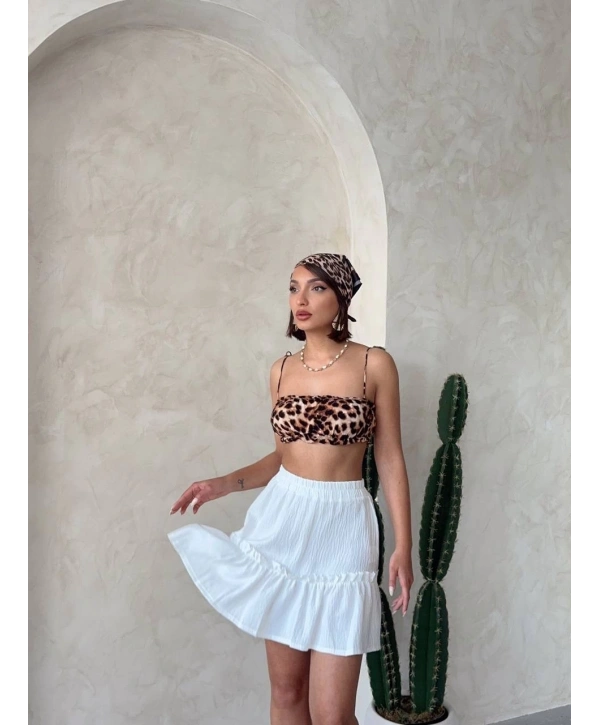 Çingene keten etek beyaz s24808