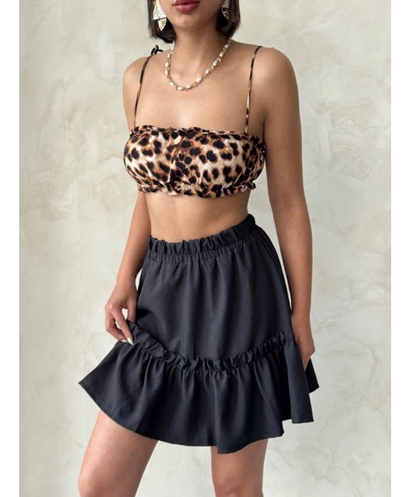 Çingene keten etek siyah s24808