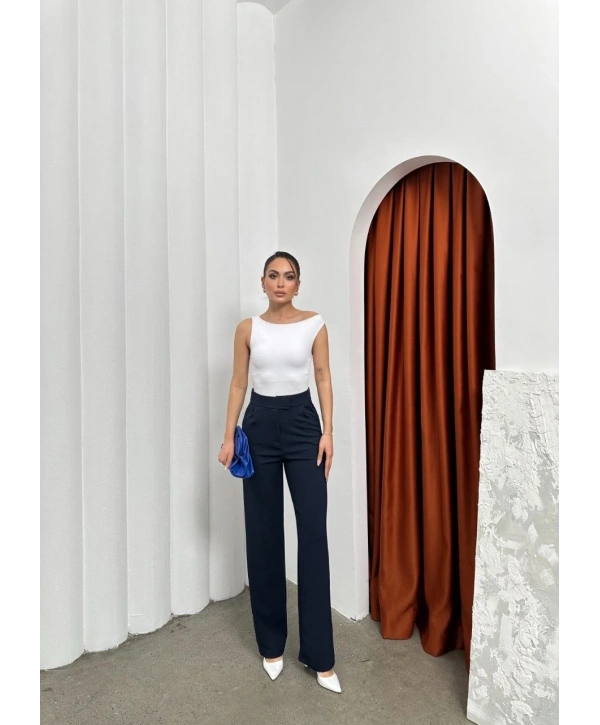 Cırtlı pantolon krep lacivert pt