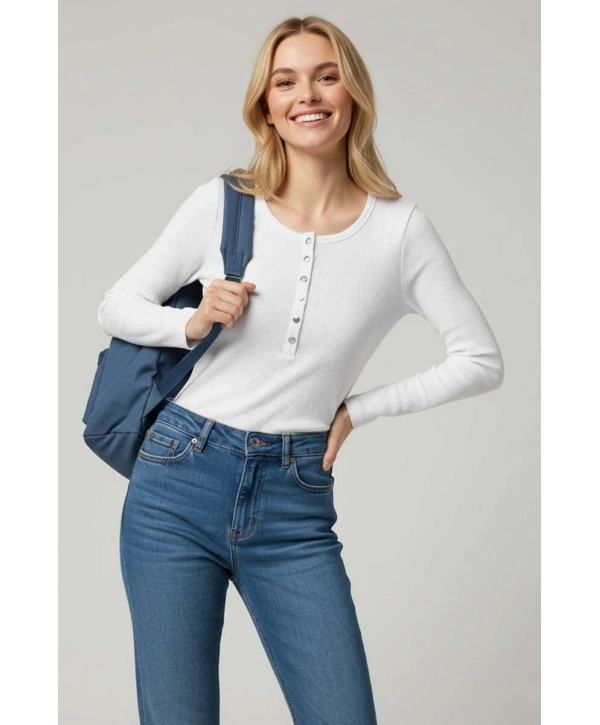 Çıtçıt Detaylı Bluz Beyaz T4343