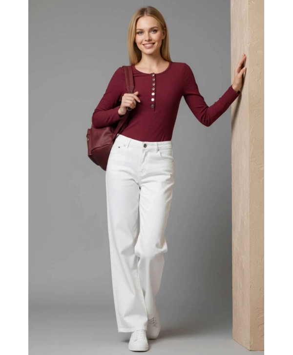 Çıtçıt Detaylı Bluz Bordo T4343