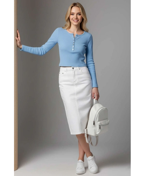 Çıtçıt Detaylı Bluz Mavi T4343