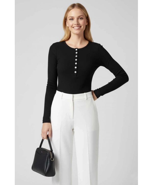 Çıtçıt Detaylı Bluz Siyah T4343