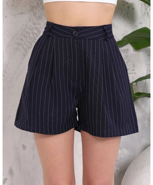 Çizgili düğmeli şort siyah s2551251