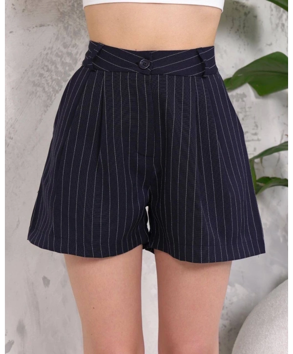 Çizgili düğmeli şort siyah s2551251