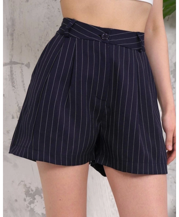 Çizgili düğmeli şort siyah s2551251