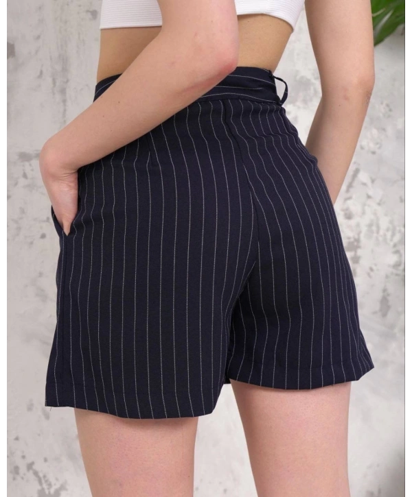 Çizgili düğmeli şort siyah s2551251