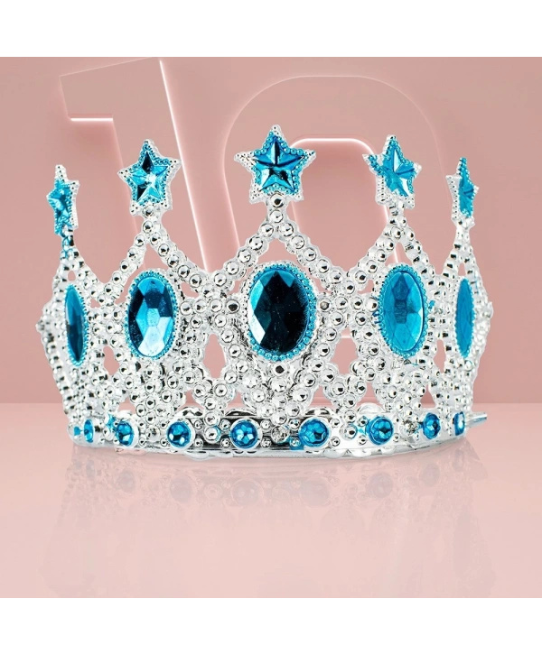 Çocuk Kraliçe Tacı - Mavi Yıldız İşlemeli Prenses Tacı 15x7 Cm