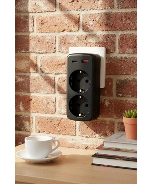 Çoklu Priz Yüksek Gerilim Korumalı 2’li Priz 1xusb 1xtype-c Çıkışlı Grup Priz Çoğaltıcı