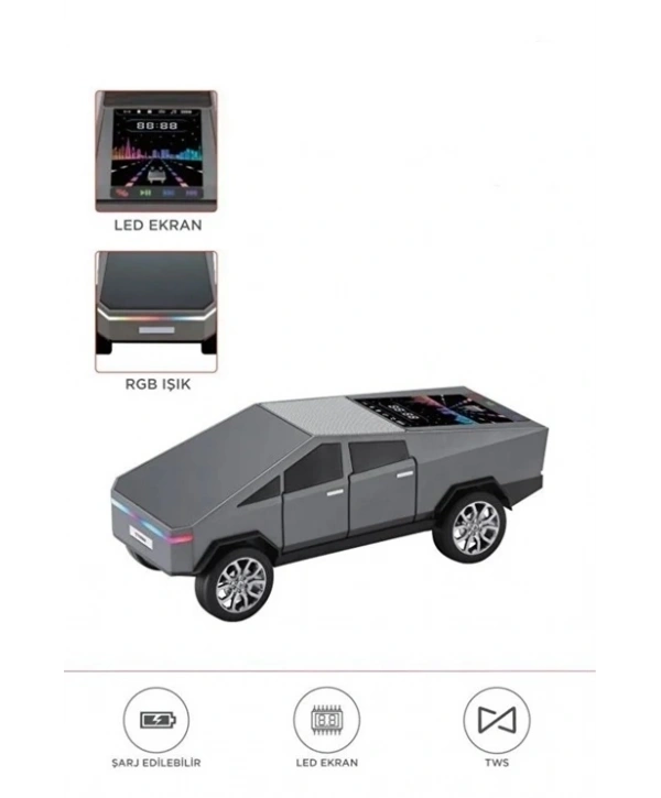 D68 Cyber Model Araba Tasarımlı Bluetooth Hoparlör 15w Güçlü Ses Rgb Led /tws/usb Gri
