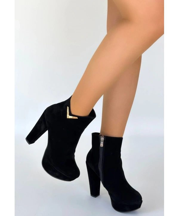 Denta Siyah Süet Topuklu Bot