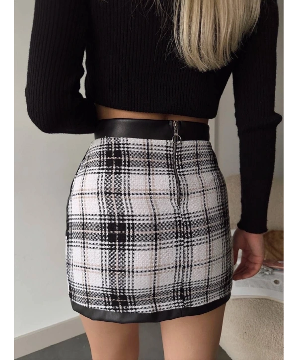 Deri cep garnili kaşe etek siyah h24604