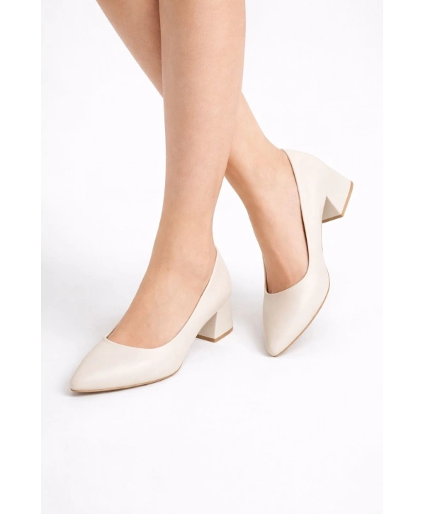 Desniy Bej Cilt Topuklu Ayakkabı