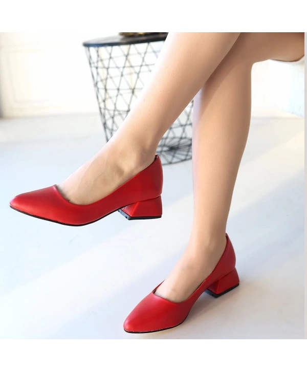 Desniy Kırmızı Cilt Topuklu Ayakkabı