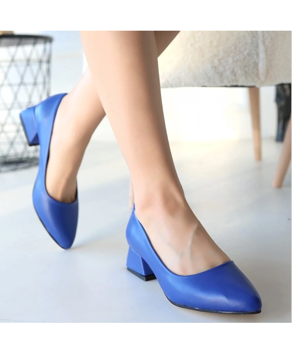 Desniy Mavi Cilt Topuklu Ayakkabı