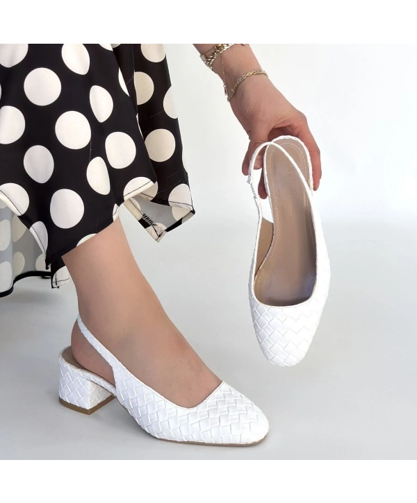 Dier Beyaz Cilt Topuklu Ayakkabı