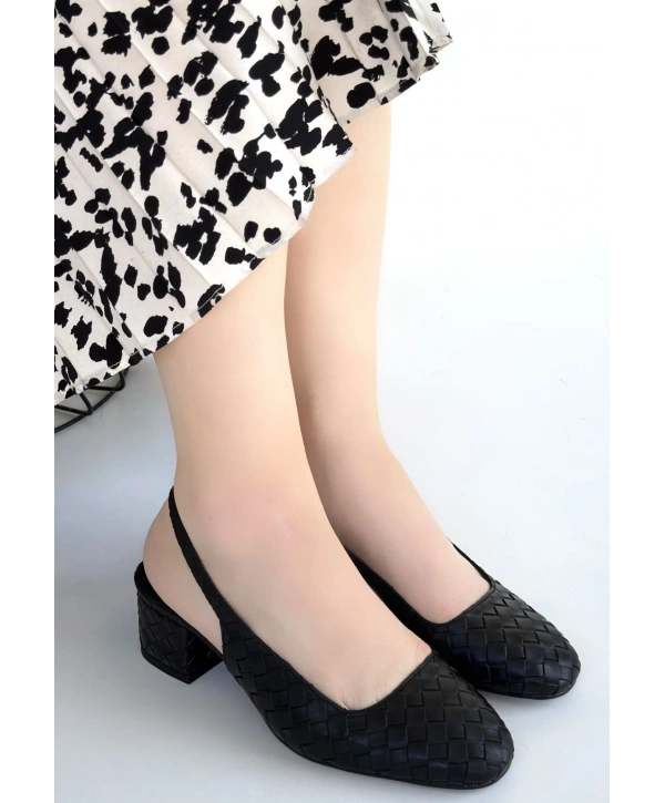 Dier Siyah Cilt Topuklu Ayakkabı