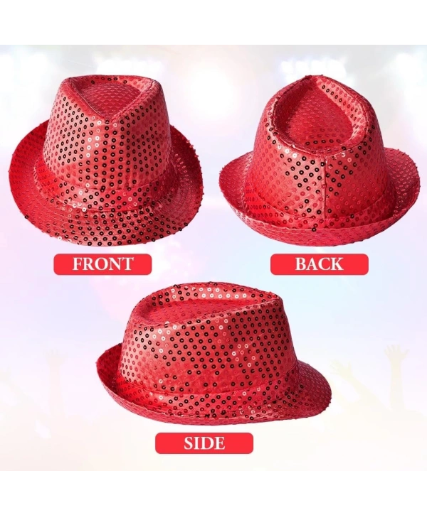 Disko  Kırmızı Payetli Fötr Şapka Yetişkin Boy