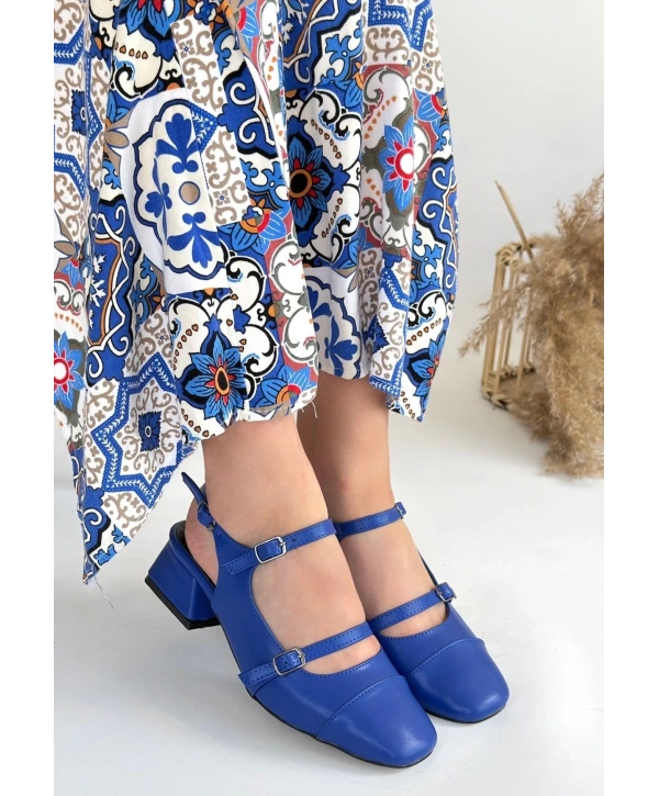 Doran Mavi Cilt Topuklu Ayakkabı