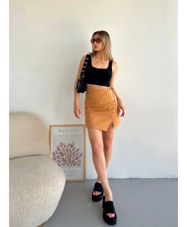 Dört çıtçıtlı Gabardin şort etek s249001