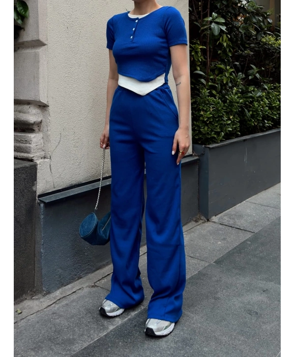 Düğme yakalı saks alt üst takım s3943