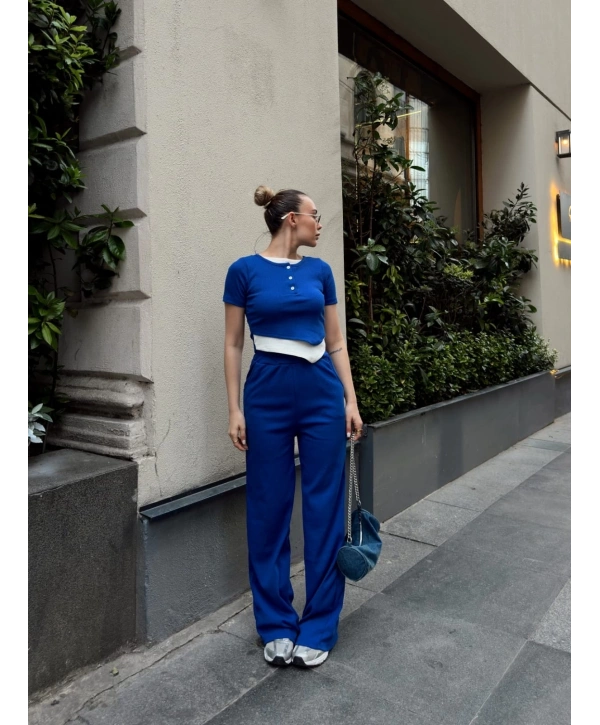 Düğme yakalı saks alt üst takım s3943