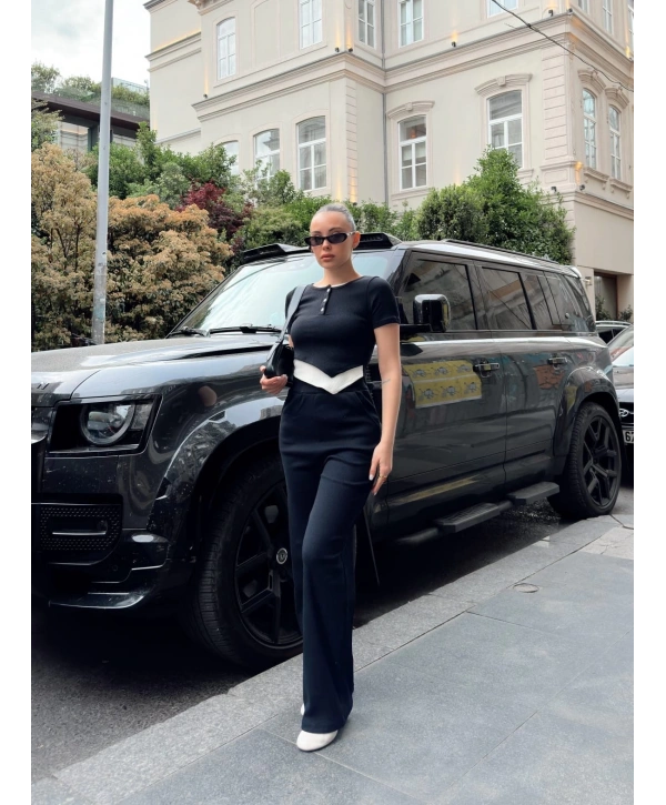 Düğme yakalı siyah alt üst takım s3943