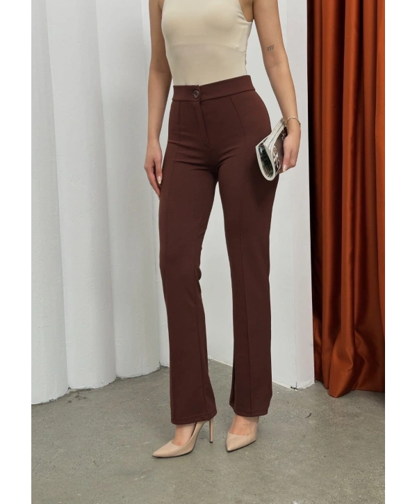 Düğmeli Palazzo pantolon kahve p170091