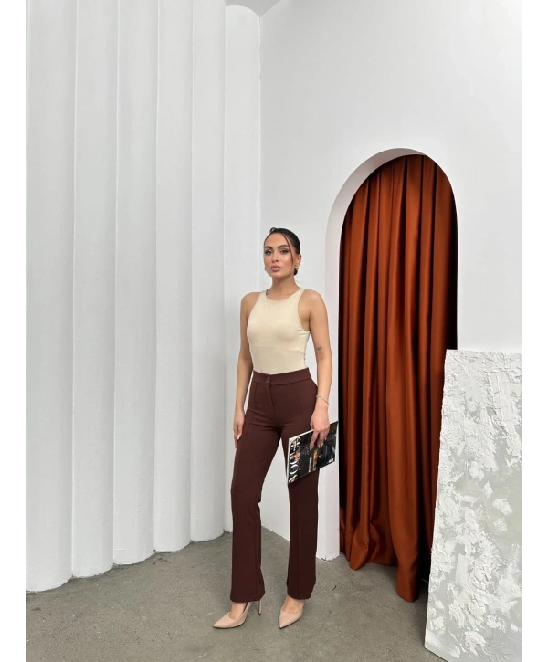 Düğmeli Palazzo pantolon kahve p170091