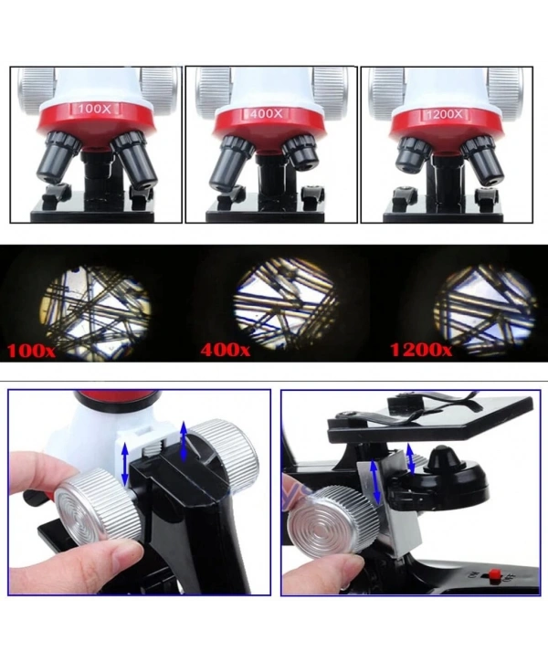 Eğitici Mikroskop Kiti Zoom Led Işıklı 100x 400x 1200x St1200x