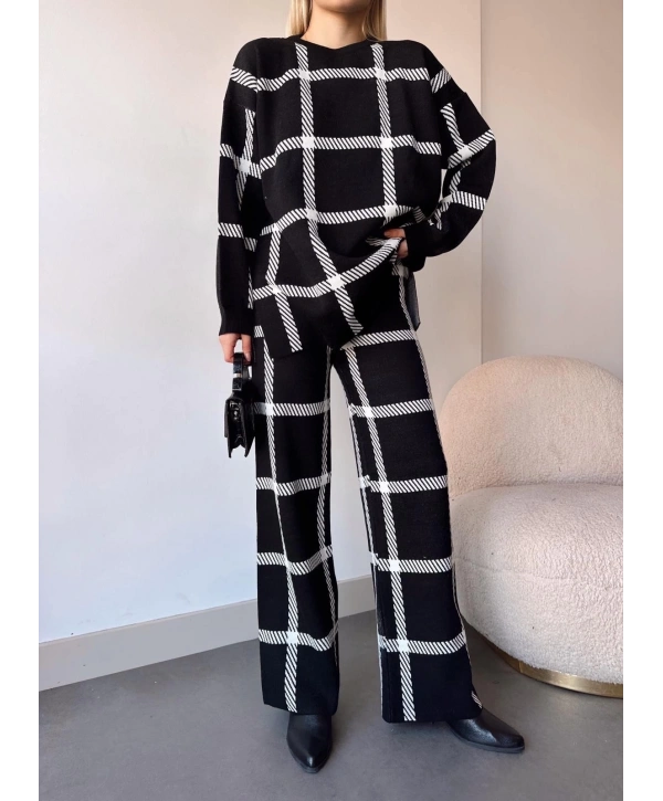 Ekoseli triko takım siyahbeyaz