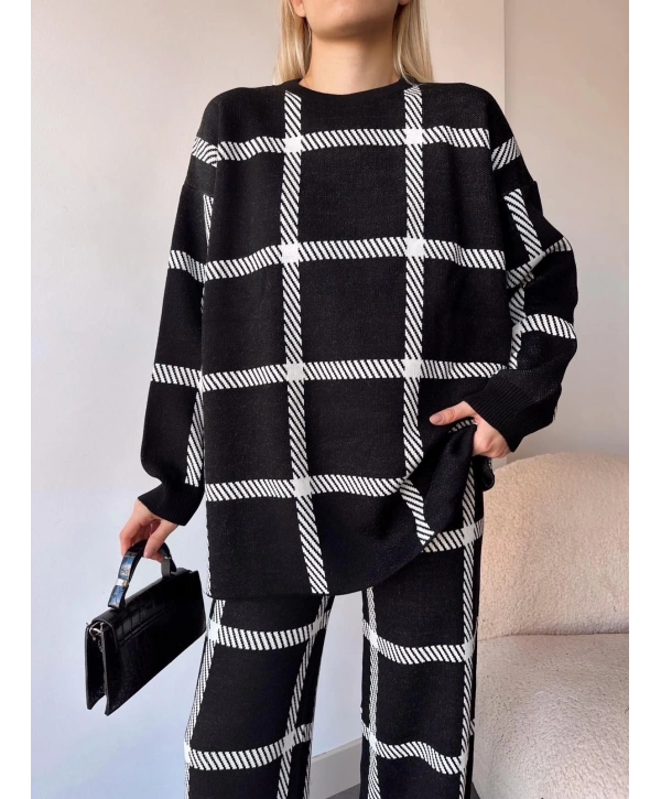 Ekoseli triko takım siyahbeyaz