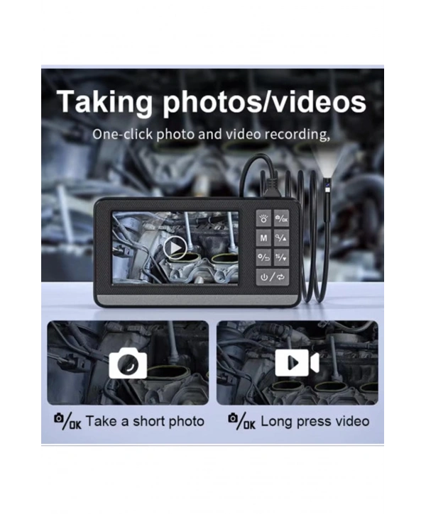 Ekranlı Çift Kameralı 10 Mt Sert Kablo Endoskop Kamera 8 Mm 4.3 Inc Hafıza Kart Destekli